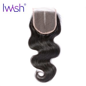 Iwish Brazilian Body Wave Hair Middle Part Closure 4x4 inch Swiss Lace Closure 100% Human Remy Hair 10-18 inch Hand Tied Closure