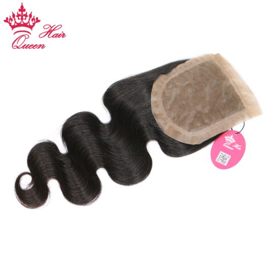 Queen Hair Products Free Part Silk Base Closure Brazilian Virgin Hair Body Wave 100% Human Hair Natural color