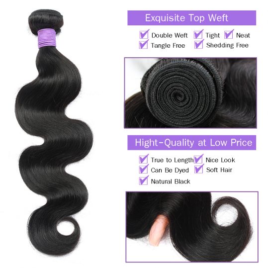 Ali Sky Hair Peruvian nonremy Hair Body Wave 8"-26" 1pc Human Hair Bundles Weave Natural Color 1B# for Black Women Can Be Curled