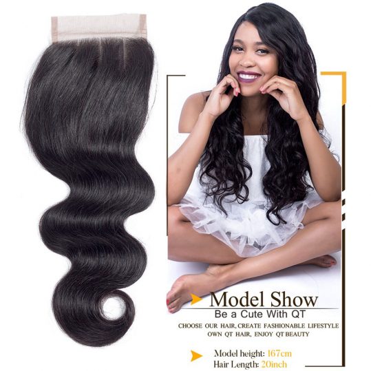 QThair Peruvian Body Wave Lace Closure Three Part 4''x 4'' Remy Hair Closure Natural Color 100% Human Hair Free Shipping