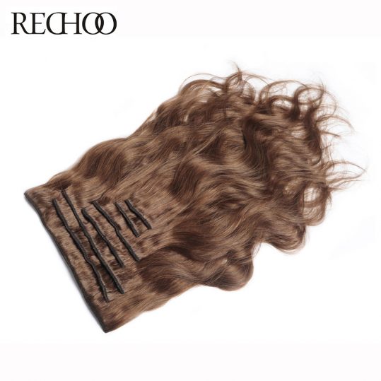 Rechoo Body Wave Human Hair Clip In Extensions Full Head Set 16-26 Inches Peruvian Non-remy Hair Clips 7 Pcs Brown 100 Gram