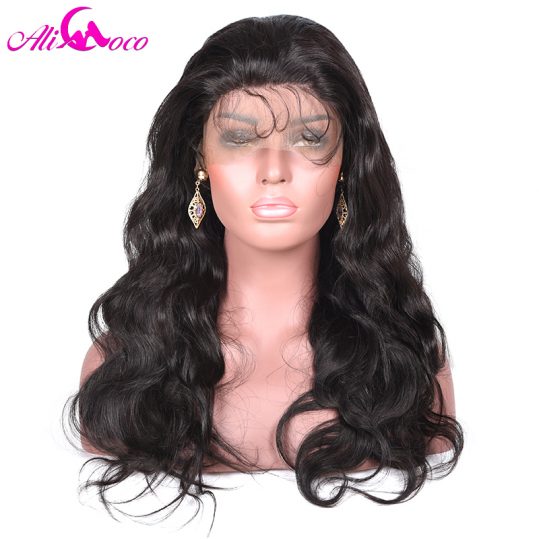 Ali Coco 130% Density Lace Front Wigs Body Wave With Baby Hair Natural Black Color Medium Cap Size