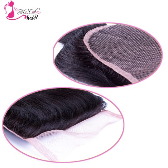 Ms Cat Hair Malaysian Body Wave Lace Closure Free Part 4X4 Natural Color Non Remy Hair Closure 100% Human Hair