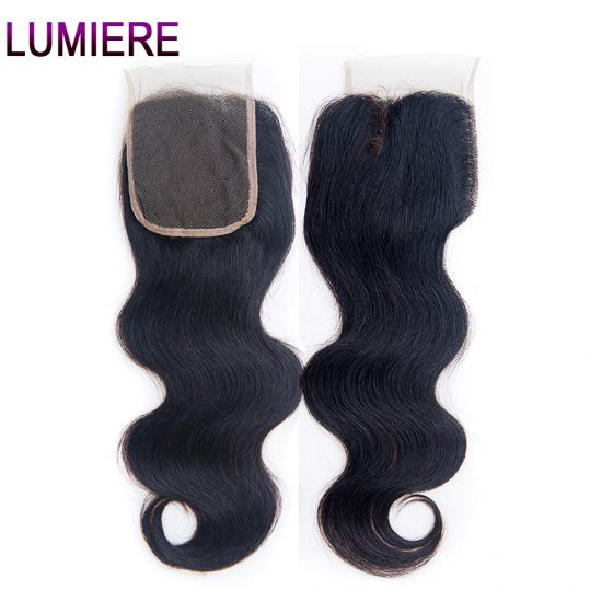 Lumiere Hair Indian Body Wave Hair Closure 4''x 4''Lace Closure Free Part Human Hair One Piece Remy Hair Free Shipping