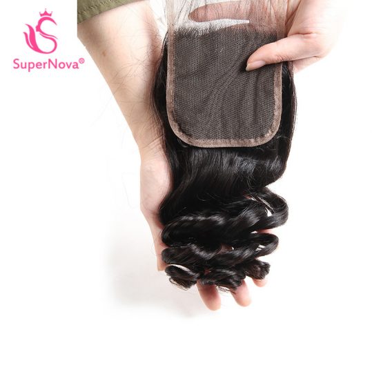 Supernova Brazilian Lace Closure Loose Wave Remy Hair Natural Color 100% Human Hair Free Part 4''x 4'' Free Shipping