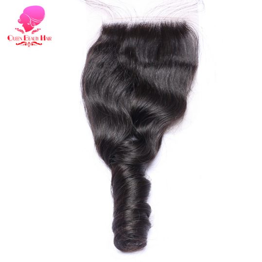 QUEEN BEAUTY HAIR Brazilian Lace Closure Loose Wave 4x4 Remy Human Hair Closure Free Part Bleached Knots With Baby Hair