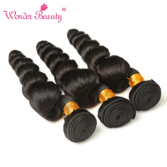 Wonder Beauty Hair Brazilian Loose Wave Non-Remy Human Hair Bundle 1 Piece Natural Color 8-26 Inch Can Be Straightened and Dyed