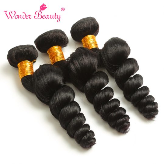 Wonder Beauty Hair Brazilian Loose Wave Non-Remy Human Hair Bundle 1 Piece Natural Color 8-26 Inch Can Be Straightened and Dyed