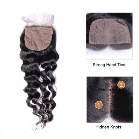 Silk Base Closure Loose Wave 4x4 Size Free Part Brazilian Remy Hair Pre Plucked Natural Hairline With Baby Hair Honey Queen
