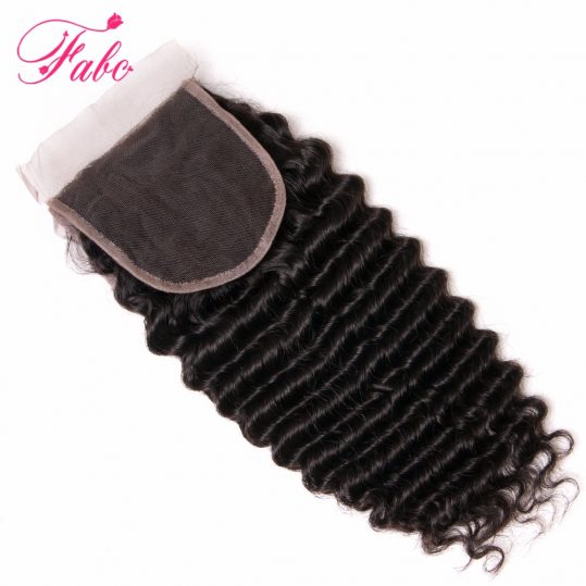 Brazilian Deep Wave Closure Fabc Human Hair Free Part Remy Hair Lace Closure 130% Density 1 Piece 10-20 Inch Natural Color
