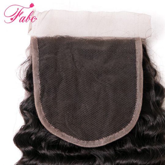 Brazilian Deep Wave Closure Fabc Human Hair Free Part Remy Hair Lace Closure 130% Density 1 Piece 10-20 Inch Natural Color