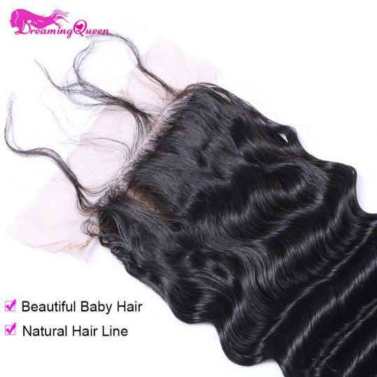 Dreaming Queen Hair Deep Wave Silk Base Closure Brazilian Remy Hair Closure Swiss Lace With Baby Hair Hidden Knots Free Shipping