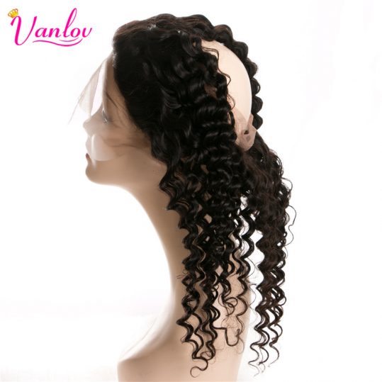 Vanlov Brazilian Deep Wave 360 Lace Frontal Closure Free Part 100% Human Hair Natural Hairline Non Remy Can Be Dyed