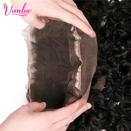 Vanlov Brazilian Deep Wave 360 Lace Frontal Closure Free Part 100% Human Hair Natural Hairline Non Remy Can Be Dyed