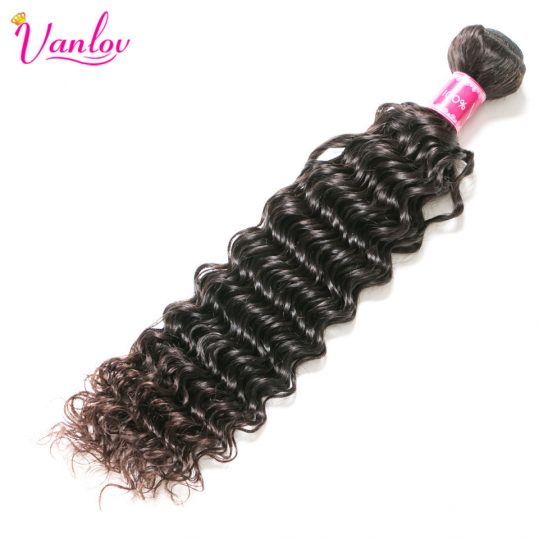 Vanlov Deep Wave Brazilian Hair Weave Bundles 100% Human Hair Bundles Remy Hair Extension Natural Black Can Buy 3/4 Bundles