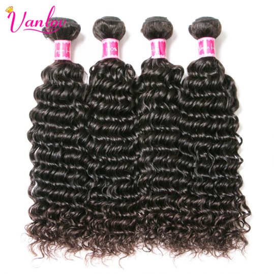 Vanlov Deep Wave Brazilian Hair Weave Bundles 100% Human Hair Bundles Remy Hair Extension Natural Black Can Buy 3/4 Bundles