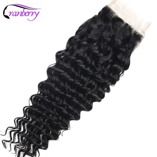 Cranberry Hair Brazilian Deep Wave Hair Closure Free Part 100% Remy Human Hair Swiss Lace Closure Natural Color Free Shipping