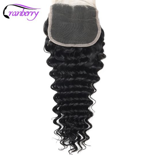 Cranberry Hair Brazilian Deep Wave Hair Closure Free Part 100% Remy Human Hair Swiss Lace Closure Natural Color Free Shipping