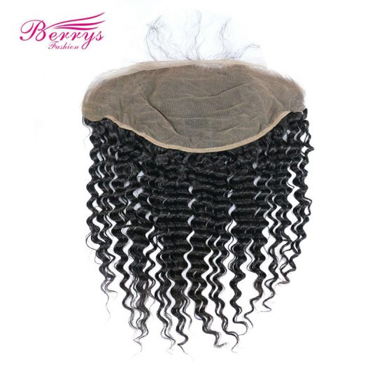 [Berrys Fashion] Lace Frontal Closure Brazilian Deep Wave Human Hair Natural hairline Free Part Bleached Knots Remy Hair Bundles