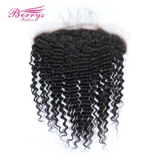 [Berrys Fashion] Lace Frontal Closure Brazilian Deep Wave Human Hair Natural hairline Free Part Bleached Knots Remy Hair Bundles