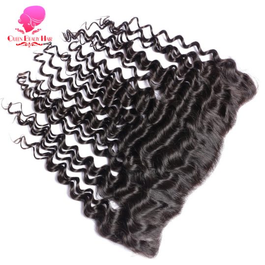 QUEEN BEAUTY HAIR Brazilian Remy Hair Lace Frontal Closure Deep Wave 13*4 Bleached Knots Baby Hair 100% Human Hair Shipping Free