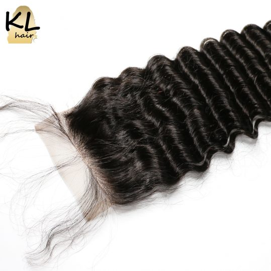 KL Hair 4x4 Free Part Deep Wave Lace Closure Human Hair Natural Color Brazilian Remy Hair Bleached Knots With Baby Hair