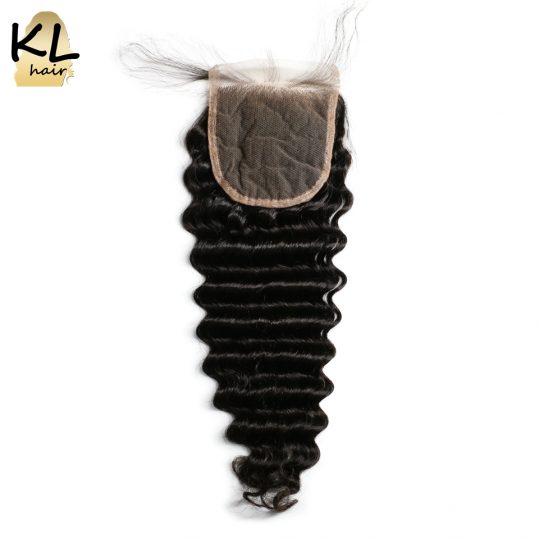KL Hair 4x4 Free Part Deep Wave Lace Closure Human Hair Natural Color Brazilian Remy Hair Bleached Knots With Baby Hair