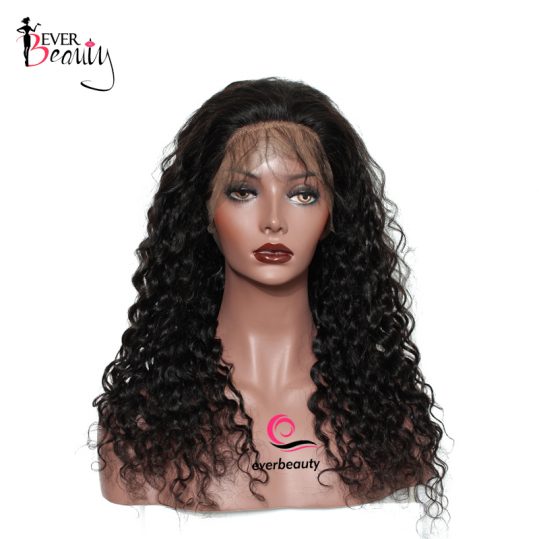 Ever Beauty 180% Density 360 Lace Frontal Wig Deep Wave Brazilian Human Remy Hair Natural Black 22.5X5X2