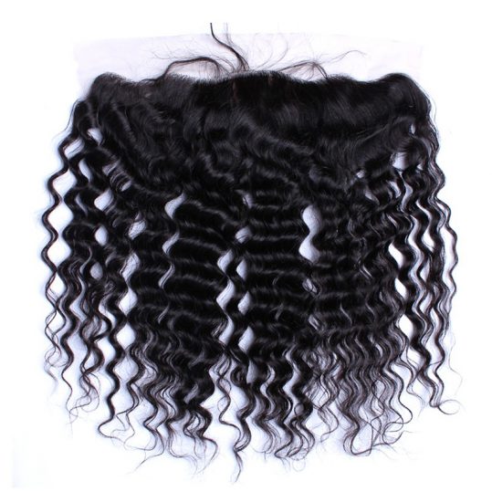 CARA Deep Wave Lace Frontal Closure Brazilian Remy Hair Natural Color 13x4 Pre Plucked With Baby Hair Free Part