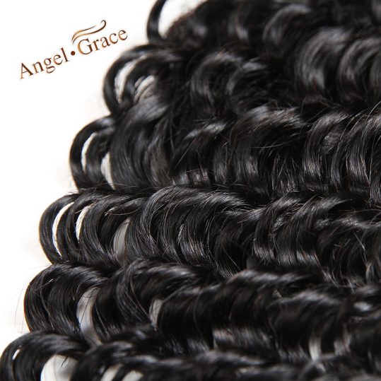 [ANGEL GRACE HAIR] Deep Wave Lace Closure Hair 100% Brazilian Remy Human Hair Swiss Lace Natural Color Middle Part 10-22 Inch