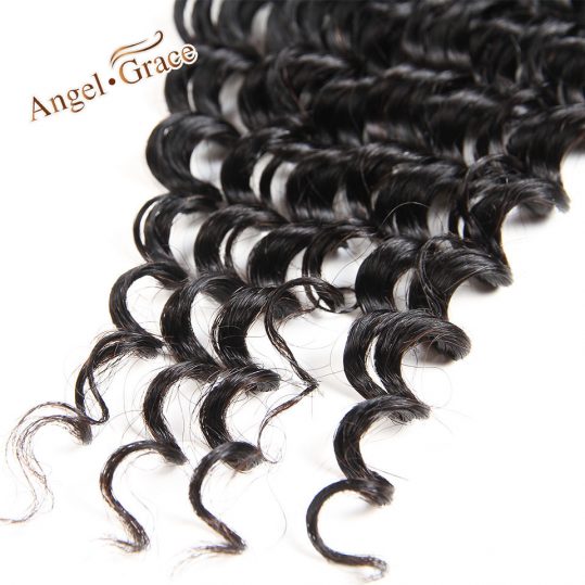 ANGEL GRACE Hair Deep Wave Closure Free Part Remy Hair 100% Human Hair Natural Color Brazilian Lace Closure Hair 10-22 Inch
