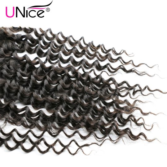 Unice Hair Brazilian Deep Wave Lace Frontal Closure 13*4 Ear To Ear Pre Plucked 100% Human Hair Closure Non Remy Hair