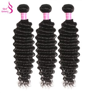Real Beauty Deep Wave Brazilian Hair Weave Bundles 12-26inches Remy Human Hair Bundles Natural Color Hair Extensions Can Be Dyed