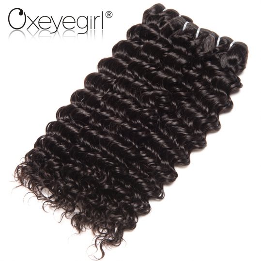 Oxeye girl Deep Wave Brazilian Hair Weave Bundles Natural Color Non Remy hair bundles Human Hair Extensions Can Buy 3/4 Bundles