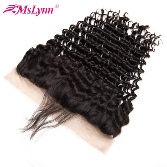 Mslynn Hair Brazilian Deep Wave Closure Pre Plucked Lace Frontal Closure With Baby Hair Non Remy Human Hair Free Part 8"-24"