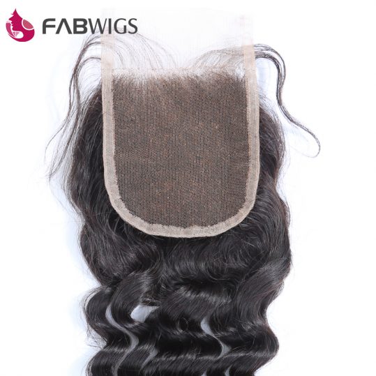 Fabwigs 3.5X4" Free Part Lace Closure Peruvian Deep Wave Closure Bleached Knots 100% Remy Human Hair Piece Freeshipping