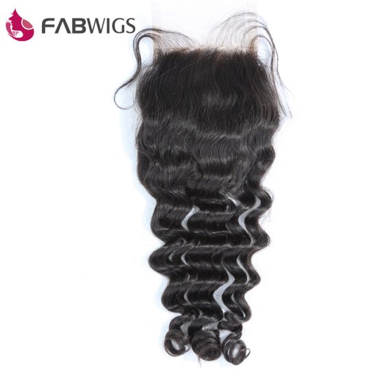 Fabwigs 3.5X4" Free Part Lace Closure Peruvian Deep Wave Closure Bleached Knots 100% Remy Human Hair Piece Freeshipping