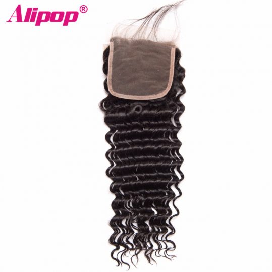 ALIPOP Peruvian Deep Wave Lace Closure With Baby Hair Non Remy Hair Natural Color 8"-24" Swiss Lace Human Hair Closure