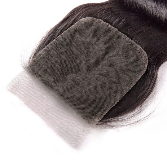 [HJ WEAVE BEAUTY]Silk Base Closure Middle Part 4"x4" Brazilian Natural Wave Style With Natural Color Remy Hair