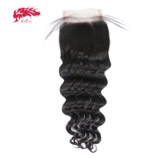 Ali Queen Hair Products Natural Wave Brazilian Remy Hair Natural Color 8" to 20" 100% Human Hair Free Part Lace Closure