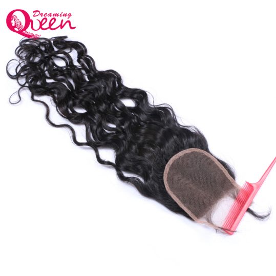 Dreaming Queen Hair Natural Color Water Wave Lace Closure  Brazilian Remy Human Hair  Bleached Knots Closure With Baby Hair
