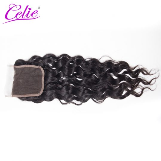 Celie Hair Brazilian Water Wave Lace Closure Remy Hair Bundles Free Part 130% Density Human Hair Closure 10-20 inch