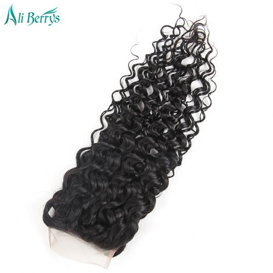 Ali Berrys Hair Brazilian Water Wave Lace Closure 100% human hair 4x4 size Free Part Closure 120% Density,Free Shipping