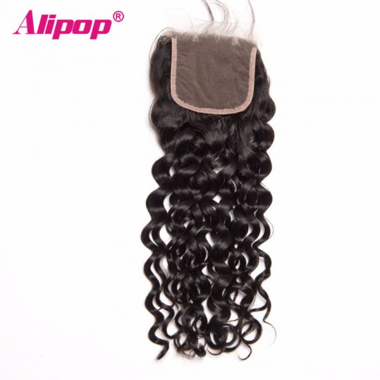 ALIPOP Peruvian Water Wave Lace Closure With Baby Hair No Remy Hair Natural Color 8"-24" Swiss Lace Human Hair Closure