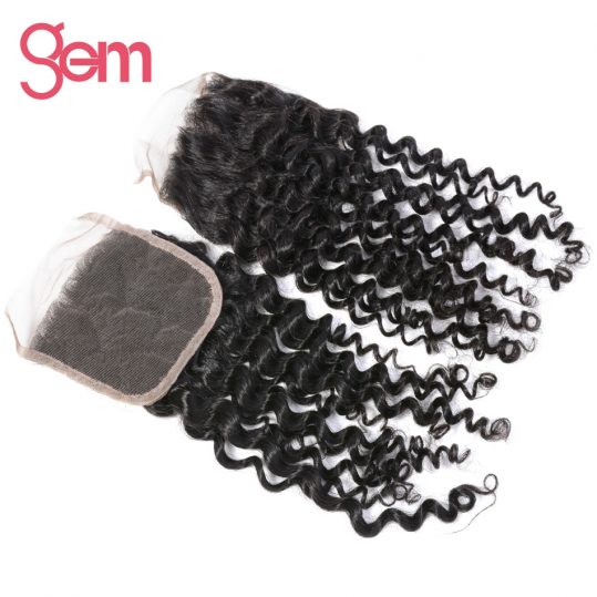 Brazilian Remy Hair Curly Swiss Lace Closure Size 4"x4" Free Part Can Match Human Hair Bundles