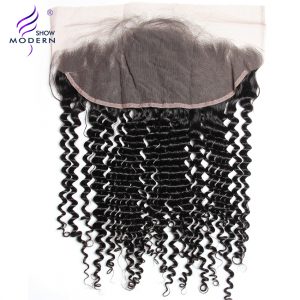 Modern Show Curly 13x4 Ear To Ear Pre-Plucked Lace Frontal Closure With Baby Hairs Free Part 130% Density Remy Human hair Weave