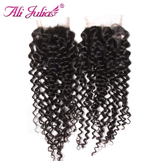 Ali Julia Brazilian Curly Closure Free Part  Natural Color Non Remy Lace Closure 10- 20 inch Can Match Human Hair Weave