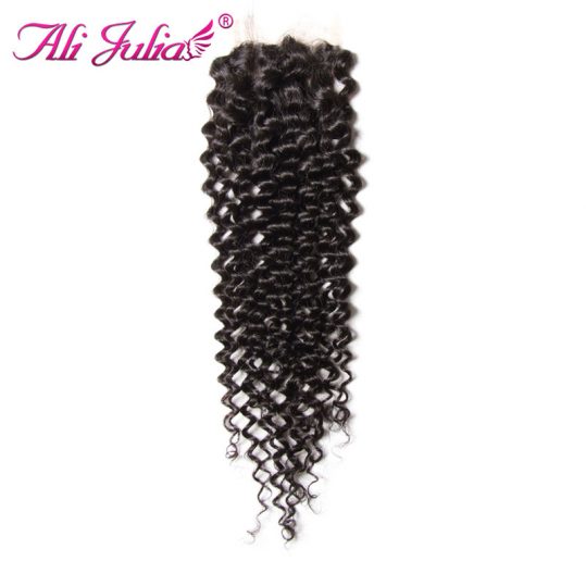 Ali Julia Brazilian Curly Closure Free Part  Natural Color Non Remy Lace Closure 10- 20 inch Can Match Human Hair Weave