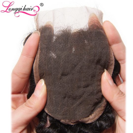 LONGQI HAIR Free Part Peruvian Curly Lace Closure 4"x4" Natural Black Color 10-20 Inch NonRemy Human Hair 120% Density