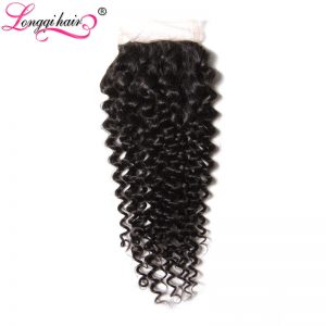 LONGQI HAIR Free Part Peruvian Curly Lace Closure 4"x4" Natural Black Color 10-20 Inch NonRemy Human Hair 120% Density